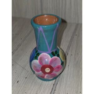 Talavera Hand Crafted Mexican Folk Art Terracotta Small Vase Floral Cancun